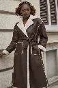 Brown Women's Fur Long Leather Coat — Luxury Belted, Turndown Collar