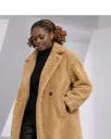 Camel Women’s Faux Shearling Teddy Coat — Oversize Winter Wool Overcoat